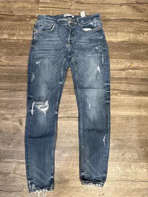 Zara Distressed Slim Skinny Jeans Size 34 Blue Denim thumbnail 3