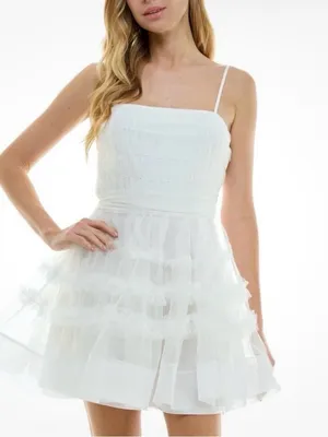 City Studio White Ruffled Mini Dress Size M thumbnail 2