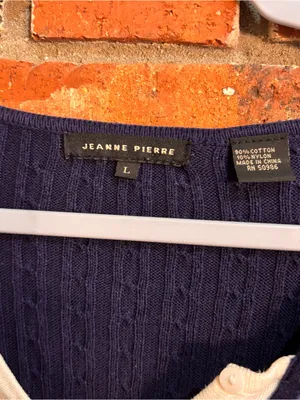 VTG Jeanne Pierre womens cable knit sweater navy L thumbnail 4