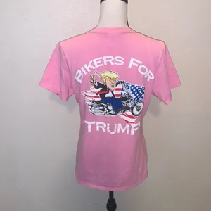 Bikers For Trump Pink V-Neck Women's Short Sleeve Shirt Donald Trump thumbnail 2