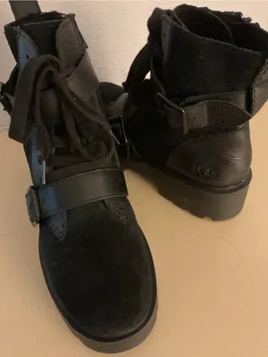 UGG Women's Black leather suede platform combat waterproof boots US 9 thumbnail 5
