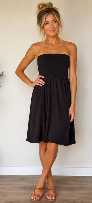A & HDE Women’s Black Strapless Smocked Midi Dress Size Small – Never Worn thumbnail 1