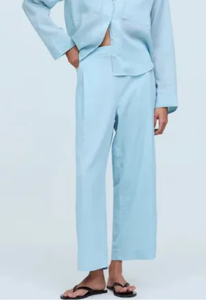 Madewell Pull-On Straight Crop Pants Size 2 Blue Heron Linen Blend N0954 thumbnail 1