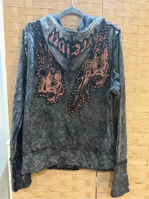 Deceiver Graphic Zip Hoodie Sweater L Black Distressed Y2K Gothic Grunge thumbnail 7
