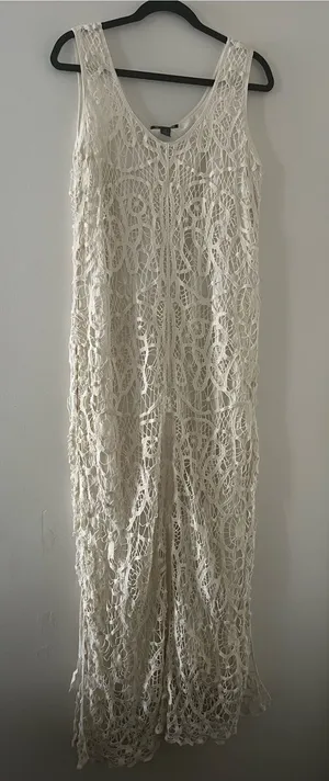 Ivory White Crochet Maxi Dress 1X 100% Cotton Beach Coastal Festival Resort thumbnail 1