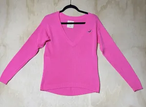 Hollister Pink V Neck Sweater Women's‎ XS Long Sleeve Knit Preppy Y2K Casual thumbnail 1