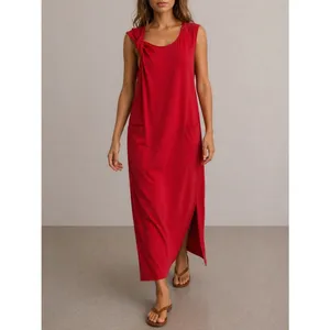 Free People Beach Drew Tee Dress Barbados Cherry Red Twist Sleeve Midi Sz Small thumbnail 11