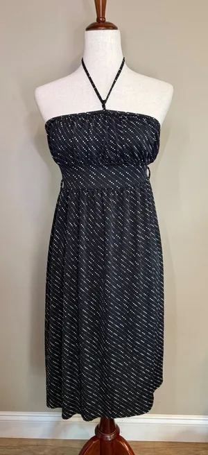 Charlotte Russe Black White Polka Dot Halter Midi Dress Empire Waist Small thumbnail 1