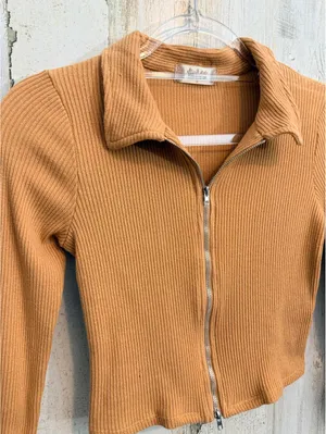 Altar'd State Women's Small Long Sleeve Ribbed Zip Up Top Cropped thumbnail 6