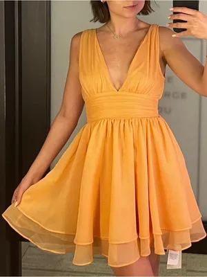 Abercrombie & Fitch Orange Sleeveless V-Neck Plunge Mini Dress SIZE S thumbnail 1