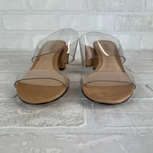 SCHUTZ Heels Victorie Womens 7.5 Nude Transparent 2‎ Strap Block Heel Sandals B thumbnail 6