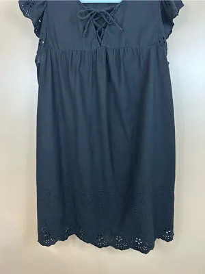 Old Navy Black Linen Blend Eyelet Lace Flutter Sleeve Empire Swing Dress Large thumbnail 7