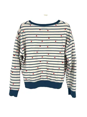 Pact Scattered Hearts Striped Sweatshirt Organic Cotton Blue Cream Size Medium thumbnail 5