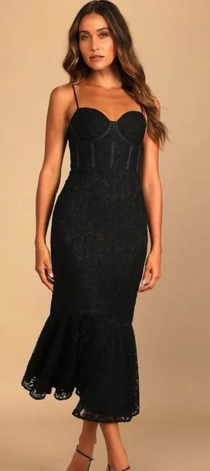 Lulus Lace Trumpet Midi Dress thumbnail 1