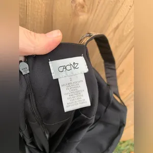 CACHE 2 Black Gold Cocktail Party Body con Dress‎ Stretch Satin Embroidered thumbnail 6