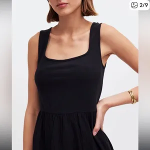 Madewell black mixed fabric black cotton midi dress. Size Large. thumbnail 7