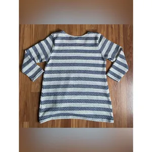 Sunday Striped Knit Pullover Top Navy Cream Twist Front 3/4 Sleeve Size M thumbnail 2