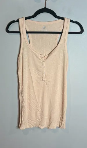 Aerie peach ribbed henley tank thumbnail 1
