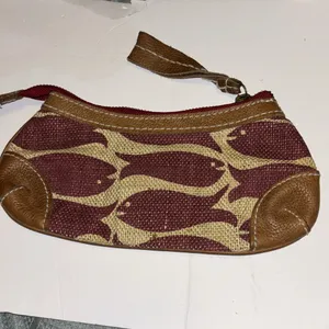 Gap Red And Tan Leather Fish Wristlet Super Cute Preloved thumbnail 1
