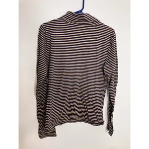 J.Crew Turtleneck Top Womens Large Navy Tan Excellent Striped Long Sleeve Cotton thumbnail 5