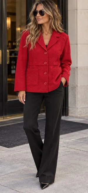 Chico's Wool Blend Red Bouclé Button-Front Pea Coat Size 2 thumbnail 1