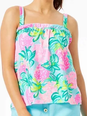 Lilly Pulitzer Jia Tank Blue Ibiza Pineapple Shake size small thumbnail 1