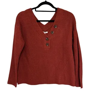 NEW Maurices Ribbed Henley V-Neck Sweater in Burnt Orange - Size M thumbnail 1