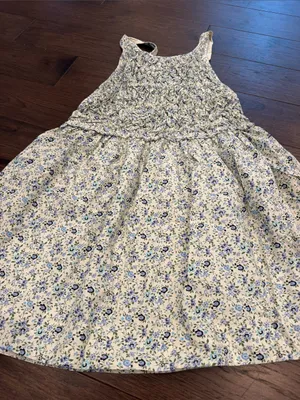 Free People Floral Smocked Open Back Mini Dress Blue Cream Small - C11-498 thumbnail 6