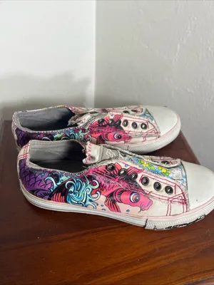 Ed Hardy Pink, Blue and Yellow Floral Slip-On Sneakers Size 5.5 thumbnail 3