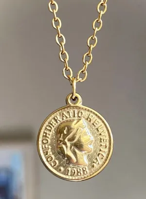 Handmade fully gold tone stainless steel antique vintage chic style coin necklace✨ thumbnail 1