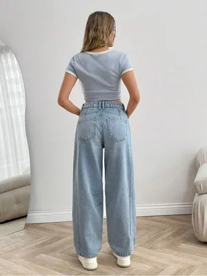 SHEIN Woman Baggy Barrel Jeans Casual Light Blue Size 10 thumbnail 2