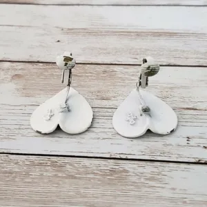 Vintage Clip On Earrings - Painted Silver Heart - 1 & 5/8" thumbnail 4