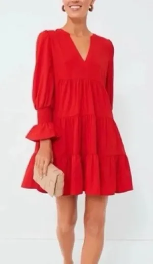 Pomander Place Red Crepe Kenzo Dress Tuckernuck Tiered Smocked Cuff Medium‎ thumbnail 1