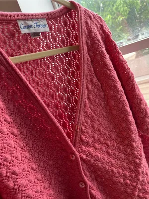 Vintage Pink Knit Button front Cardigan cotton women’s size medium chunky thumbnail 8