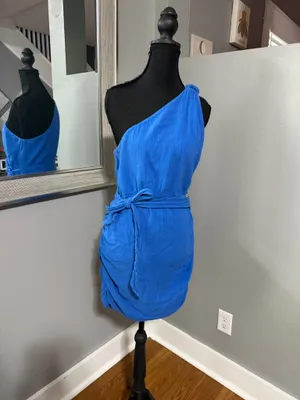 Free People One Strap Blue Mini Dress Tie Waist size Small. thumbnail 2