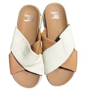 SOREL Women’s Vibe Criss Cross Slide Sandals – Tan & Cream – Size 10.5 thumbnail 1