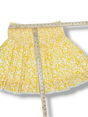 Lost + Wanderer Floral Lace Hem Smocked Waist Mini Skirt Yellow White XL Cottage thumbnail 11