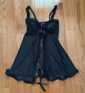 Victoria's Secret Sexy little things Sheer front tie baby doll Chemise Black thumbnail 1