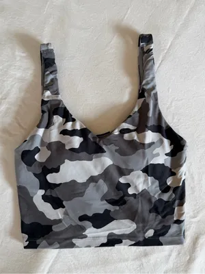 OFFLINE by Aerie Real Me Camo Longline Sports Bra‎ Gray Black Medium thumbnail 1
