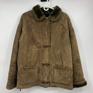 Gallery Leather Coat Womens M Used Brown Faux Fur Lining and Collar thumbnail 1