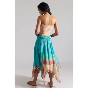 Free People Bohemian 70s FP One Kaia Asymmetrical Midi Skirt Ocean Surf Large thumbnail 3