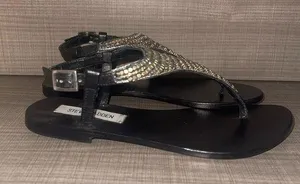 Steve madden black sandals with goldish bronze beaded size 7 thumbnail 1