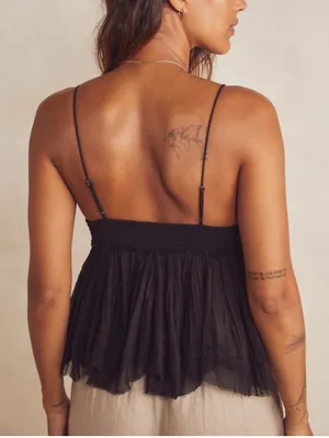 Free People XL Carrie Babydoll Cami Top Black Eyelet Boho Peasant Lagen Fairy thumbnail 4