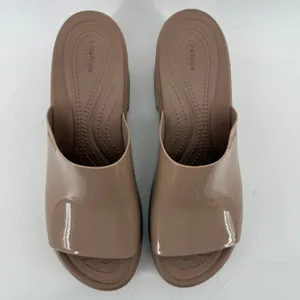 Crocs Brooklyn Slide Block High Shine Heel Sandals Latte Tan Women 11 Chunky Y2K thumbnail 4