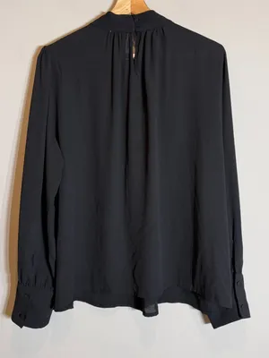J. Crew Long-Sleeve Shirred Mockneck Top Blouse Women's XL Black Career Preppy thumbnail 10