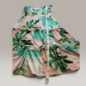 Entro Tropical Palm Leaf Print Ruffle Tiered Midi Dress V-Neck Green Pink S thumbnail 7