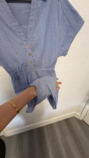 MICAS Blue & White Striped Short Romper - Size M - Boho Beach Style thumbnail 4
