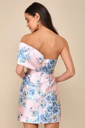 Lulus Soiree Darling Pink Floral Bow Off-the-Shoulder Mini Dress thumbnail 4