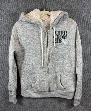 ABERCROMBIE & FITCH Womens Sherpa Graphic‎ Zip Hoodie Sweater Size L thumbnail 1