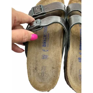 Birkenstock Arizona Metallic Anthracite Leather Double Strap Sandals EU 40 US 9 thumbnail 7